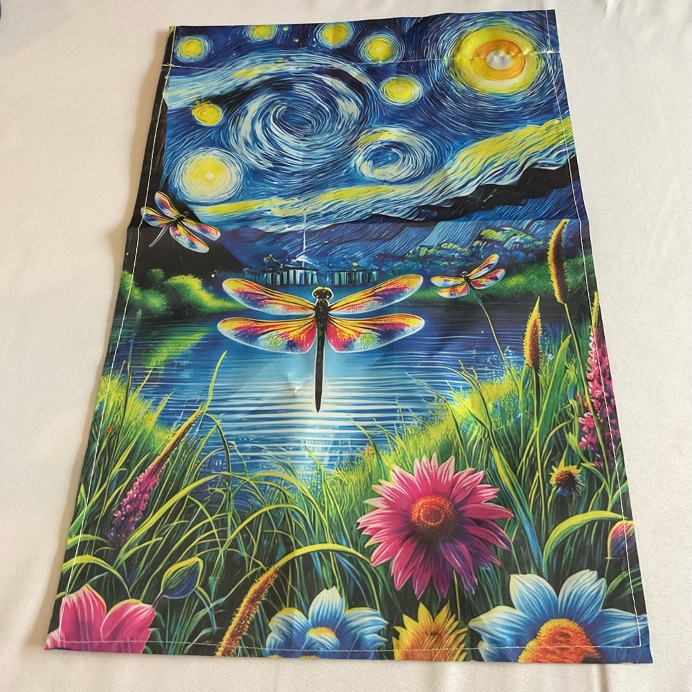 Starry Night Theme featuring Dragonflies Garden Flag